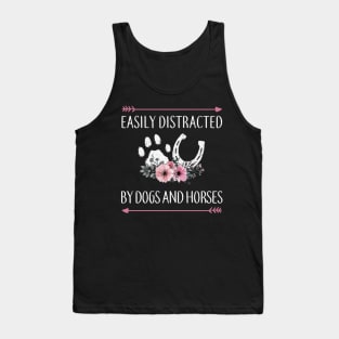 Easily Distracted By Dogs And Horse Floral Animal Lovers Tank Top